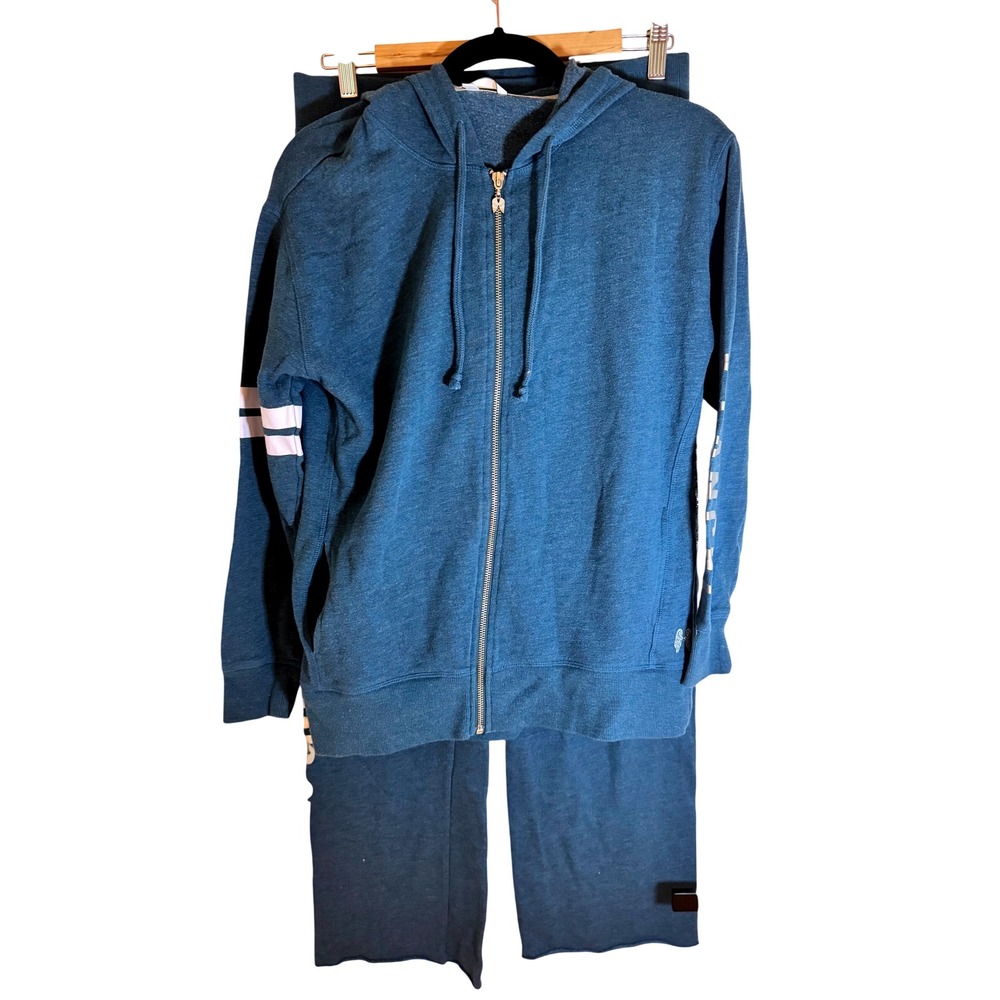 Victoria's Secret Vintage Pink Blue Hoodie Sweatpants Set Angel‎ Logo XS